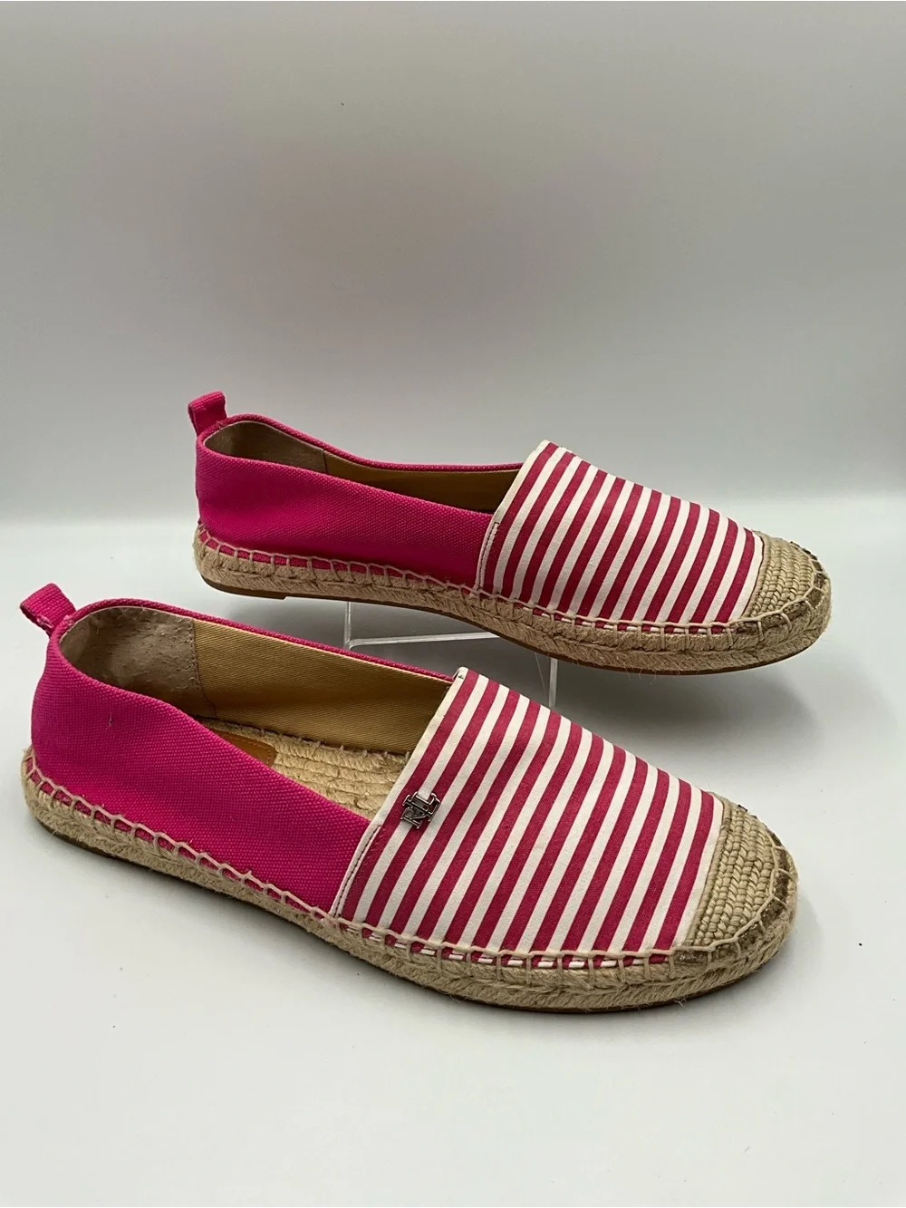 Ralph Lauren Slip-On Size 8.5 Pink and White Striped Espadrille Slip-On